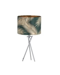 Tropica - Chrome Tripod Table Lamp with Dark Green and Gold Leaf Embossed Shade