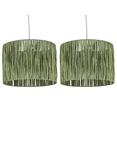 Set of 2 Raffia - Green 28cm Straw Pendant or Lamp Shades