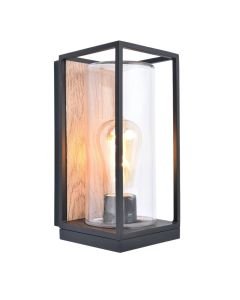 Lutec - Flair - 5288814012 - Wood Effect Clear Glass IP44 Outdoor Wall Light