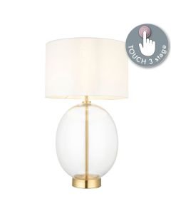 Burns - Satin Brass Clear Glass Vintage White Touch Table Lamp With Shade