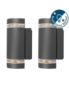 Set of 2 Focus - Black Clear Glass 2 Light IP44 Outdoor Wall Washer Lights