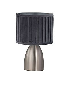 Valentina - Brushed Chrome Touch Lamp with Grey Pleated Velvet Shade