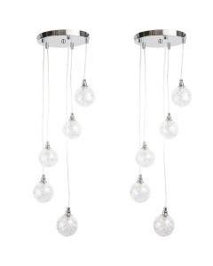Pair of Chrome 5 Light Cluster Fitting with Glass Globe Shades