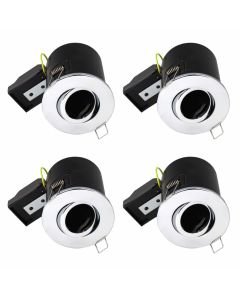 Set of 4 Fire Rated Downlights - Polished Chrome Tilt Fire Rated Recessed Downlights
