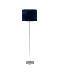 Chrome Stick Floor Lamp with Navy Blue Crushed Velvet Shade