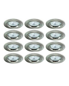 Set of 12 - Brushed Steel GU10 Fixed Recessed Downlights
