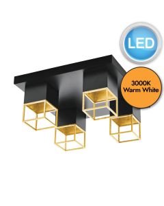 Eglo Lighting - Montebaldo - 97731 - LED Black Gold 4 Light Flush Ceiling Light