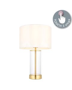 Endon Lighting - Lessina - 98810 - Satin Brass Clear Glass Vintage White Touch Table Lamp With Shade