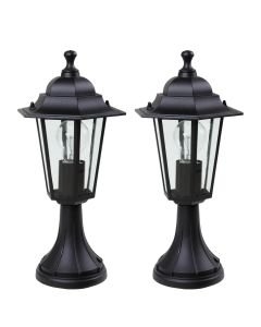 Set of 2 Corniche - Black Clear Glass IP44 Outdoor Post Lights