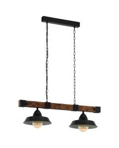 Eglo Lighting - Oldbury - 49684 - Black Rustic Wood 2 Light Bar Ceiling Pendant Light