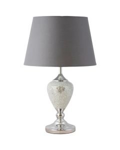 Mirrored Crackle Glass Table Lamp with Grey Shade