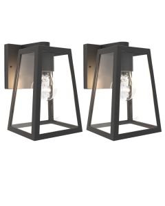 Set of 2 Fia - Black Clear Glass IP44 Outdoor Wall Lights
