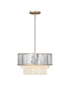 Quintiesse - Reverie - QN-REVERIE-4P-CPG - Hammered Stainless Steel Champagne Gold Frosted Crystal Glass 4 Light Ceiling Pendant Light