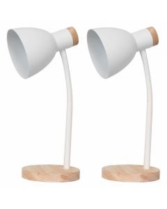 Set of 2 Clark - Natural Wood with White Table or Bedside Lamps