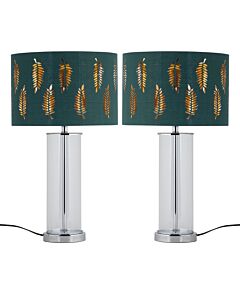 Set of 2 Aura - Chrome Table Lamps with Green Fern Cut Out Shades