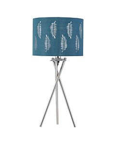 Chrome Tripod Table Lamp with Teal Fern Cut Out Shade