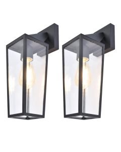 Set of 2 Pine - Black Clear Glass IP44 Outdoor Wall Lights