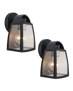 Set of 2 Kelsey - 40W Black Clear Seeded Glass IP44 Outdoor Wall Lights