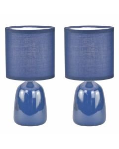 Cleo - Set of 2 Navy Blue Ceramic 26cm Lamps With Shades