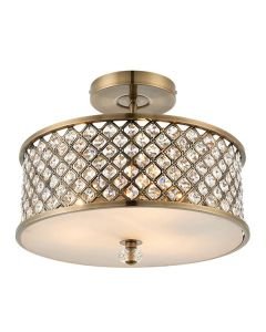 Endon Lighting - Hudson - 70558 - Antique Brass Clear Crystal Glass 3 Light Flush Ceiling Light