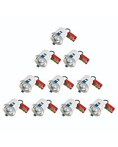 Set of 10 - Satin Chrome Fire Rated Tilt Recessed Ceiling Downlights with Warm White LED Bulbs