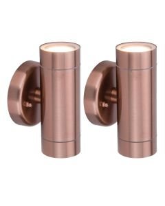 Set of 2 Rado - Copper Clear Glass 2 Light IP44 Outdoor Wall Washer Lights