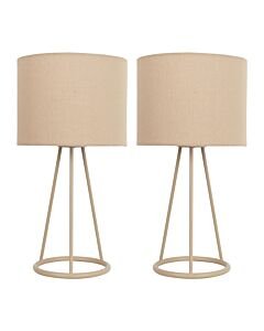 Set of 2 Tripod - Natural Tripod Table Lamps with Ring Detail and Matching Fabric Shades