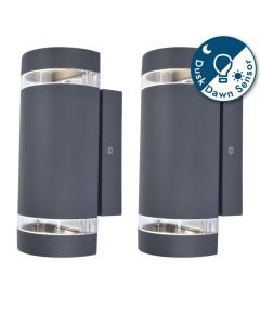 Set of 2 Focus - Dark Grey Clear Glass 2 Light IP44 Outdoor Wall Washer Lights