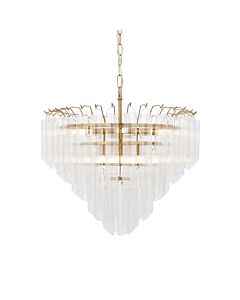 Endon Lighting - Toulouse - 114198 - Satin Brass Clear Ribbed Glass 12 Light Chandelier