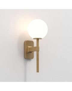 Astro Lighting - Tacoma Single 1429007 & 5036001 - IP44 Antique Brass Wall Light with White Glass Shade