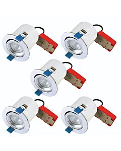 Set of 5 - Chrome Fire Rated Tilt Recessed Ceiling Downlights with Warm White LED Bulb