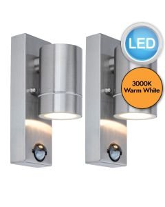 Set of 2 Rado - Stainless Steel IP44 Outdoor Motion Sensor Down Integrated LED Wall Lights