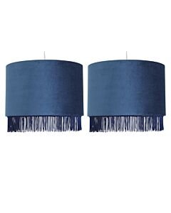 Set of 2 Fringed - Navy Blue 23cm Fringed Velvet Pendant Shades