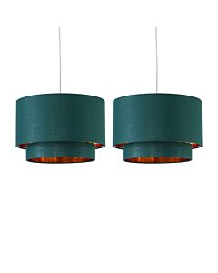 Set of 2 Kozy - Dark Green and Gold 30cm Pendant Shades