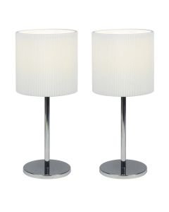 Set of 2 Chrome Stick Table Lamp with White Micropleat Shade