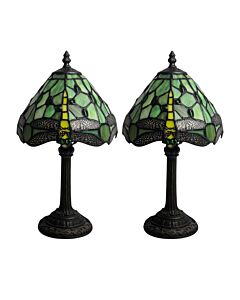 Set of 2 Laurel - Green Tiffany Dragonfly 36cm Table Lamps