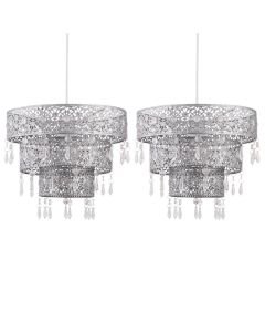 Set of 2 Silver Morrocan Styled Tiered Light Shades