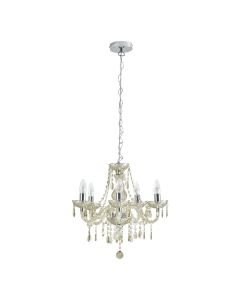 Marie Therese - Champagne and Chrome with Acrylic Jewels 5 Arm Chandelier