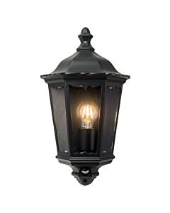 Sienna - Black with Clear Glass IP44 Outdoor Half Lantern Wall Light with PIR Motion Sensor