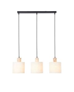 Endon Lighting - Durban - 101681 - Natural Eucalyptus Wood Black 3 Light Bar Ceiling Pendant Light