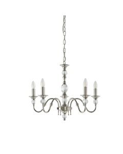 Interiors 1900 - Polina - LX124P5N - Nickel Clear Crystal Glass 5 Light Chandelier