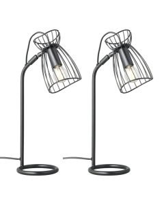 Set of 2 Diablo - Black Cage Design Task Table Lamps or Bedside Lights