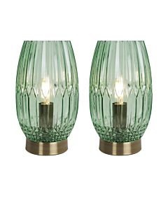 Set of 2 Facet - Antique Brass with Green Faceted Glass Table Lamps