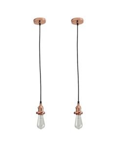 Set of 2 Flex - Polished Copper Pendant Kits with Black Fabric Cable