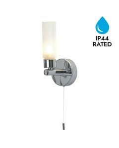 Polished Chrome IP44 Bathroom Tube Wall Light With Pull Cord Switch