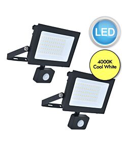Set of 2 Halo - Black Clear Glass IP44 30392 Outdoor Sensor Floodlights