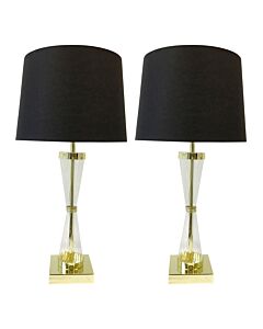 Set of 2 Gold Touch Lamps with Black Cotton Shades