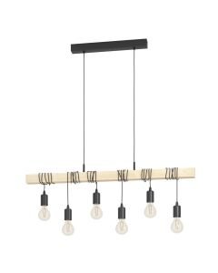 Eglo Lighting - Townshend - 95499 - Black Wood 6 Light Bar Ceiling Pendant Light