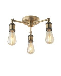 Endon Lighting - Hal - 97243 - Antique Brass 3 Light Flush Ceiling Light