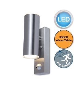 Lutec - Grange - 5510807001 - LED Stainless Steel Clear 2 Light IP44 Outdoor Sensor Wall Light